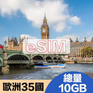 歐洲35國上網eSIM方案總量10GB